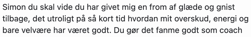 Klientbesked om resultater med Rattenborg Coachings online forløb